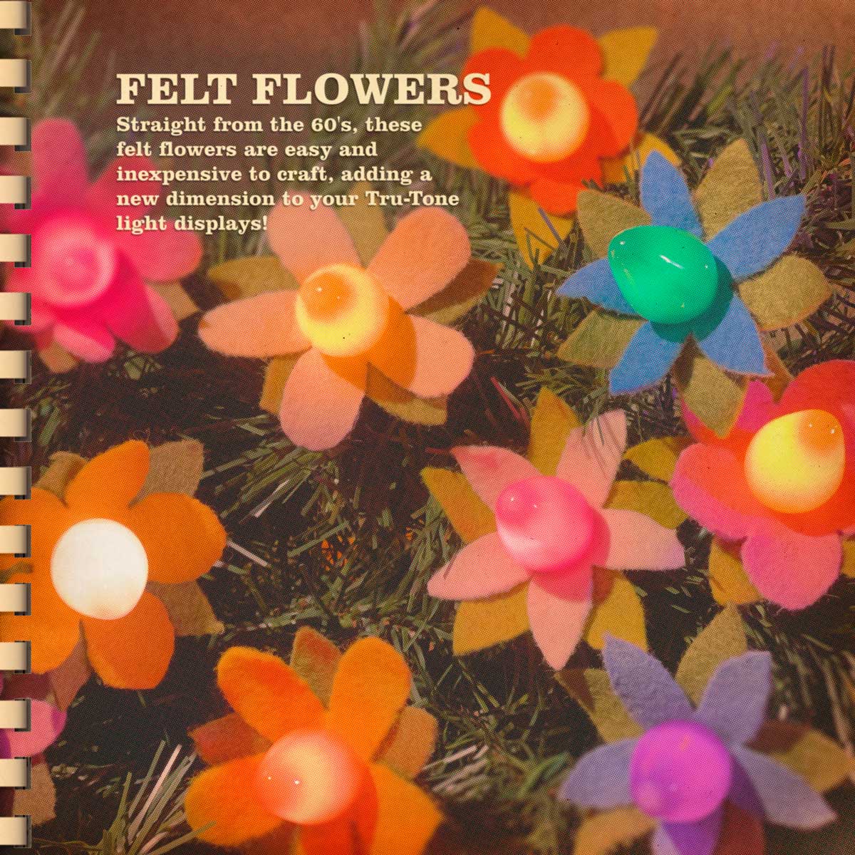 DIY felt flowers for Christmas lights 60s style craft