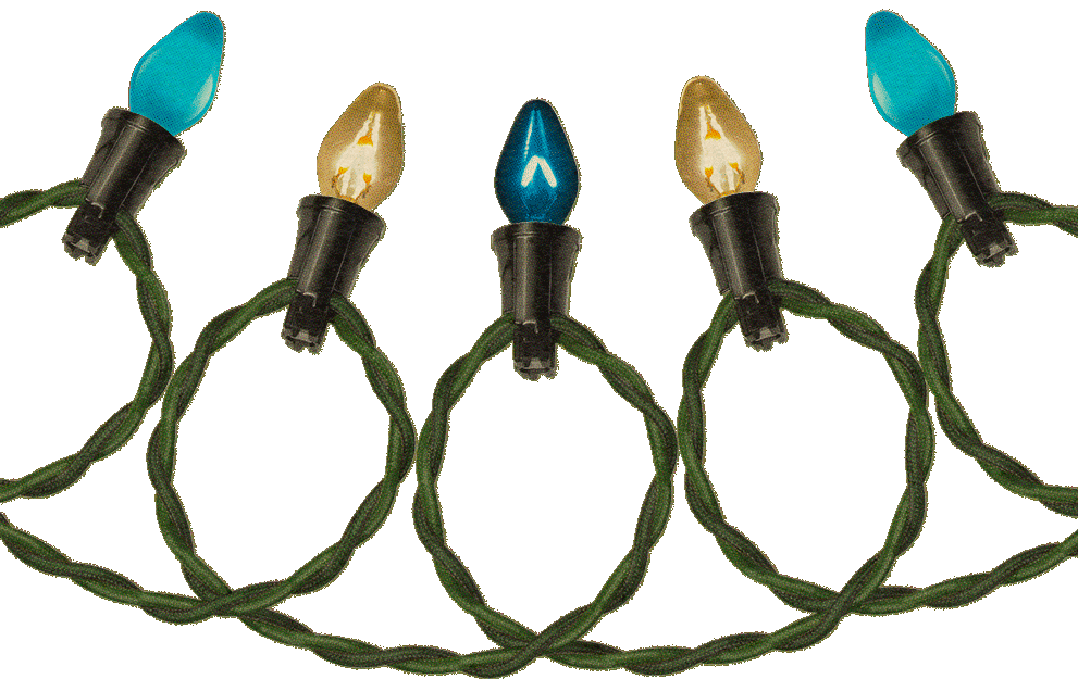 Illuminated Tru-Tone vintage-style Christmas lights and strings in Hanukkah colors