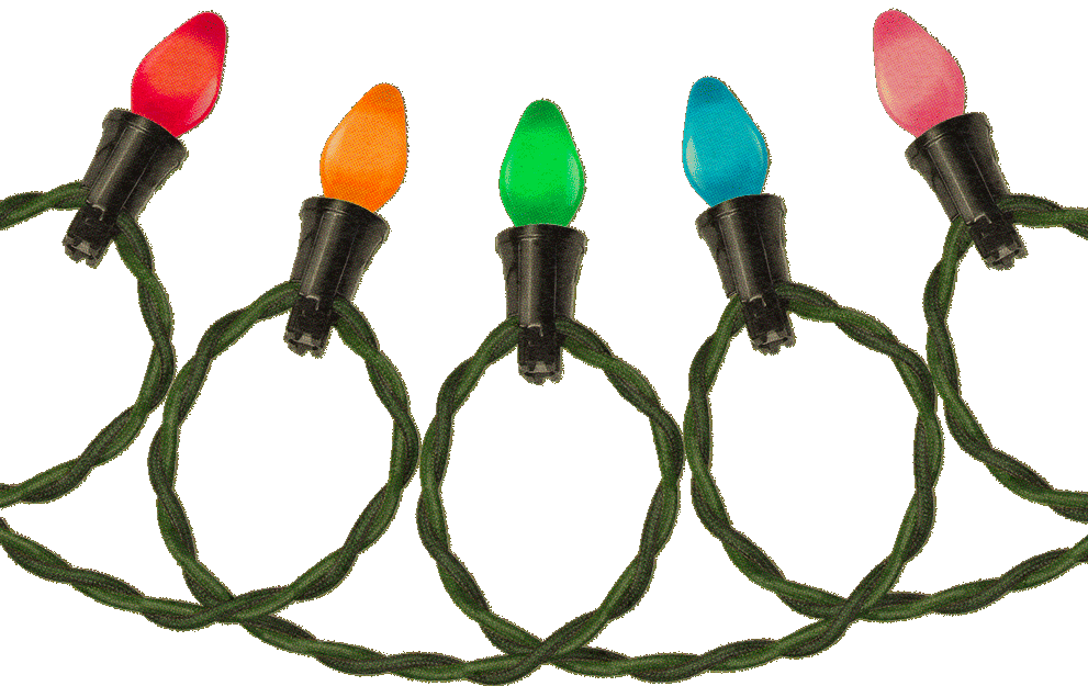 Illuminated Tru-Tone vintage-style Christmas lights and strings in rainbow colors