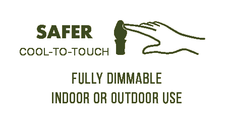 Safer - cool to touch, fully dimmable light bulbs for indoor or outdoor use