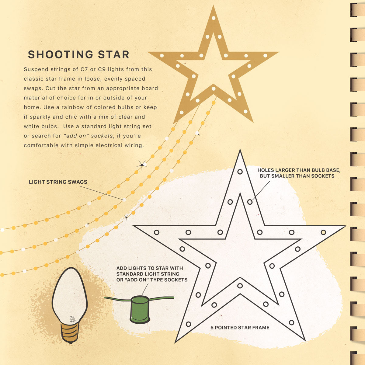 Retro DIY shooting star craft with Christmas lights instructions