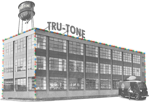 Tru-Tone Factory with Christmas lights