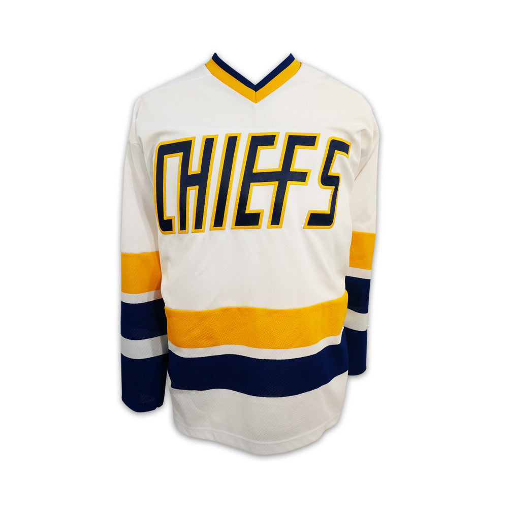 Charlestown Chiefs Slap Shot - White #18 Jeff Hanson Jersey – Pro