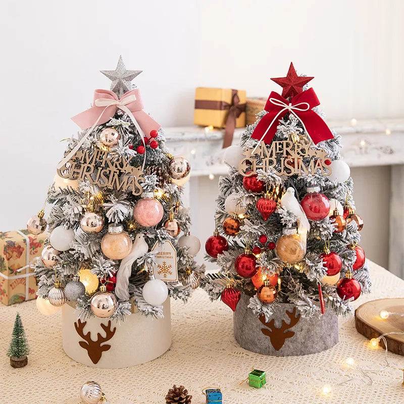 Mini Christmas Tree With Lights DIY Desktop Golden Red Christmas Decorations 2023