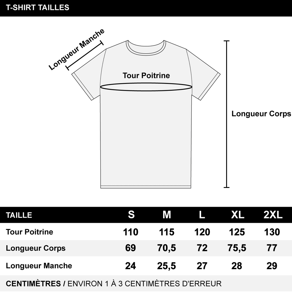 guide de taille t-shirt en centimètres