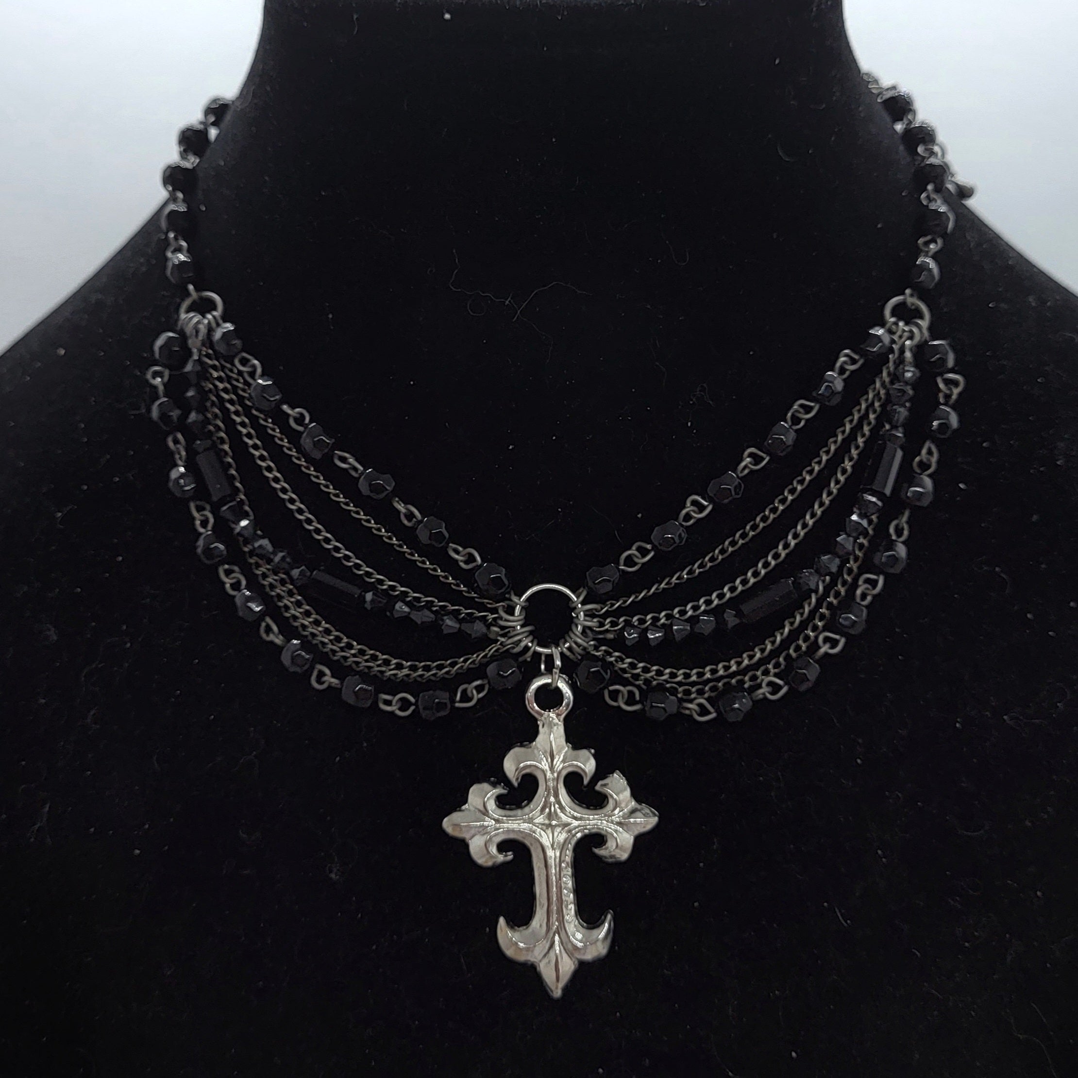 Apatico - Confession Choker - Ball Chain Rosary Cross - 90s Goth