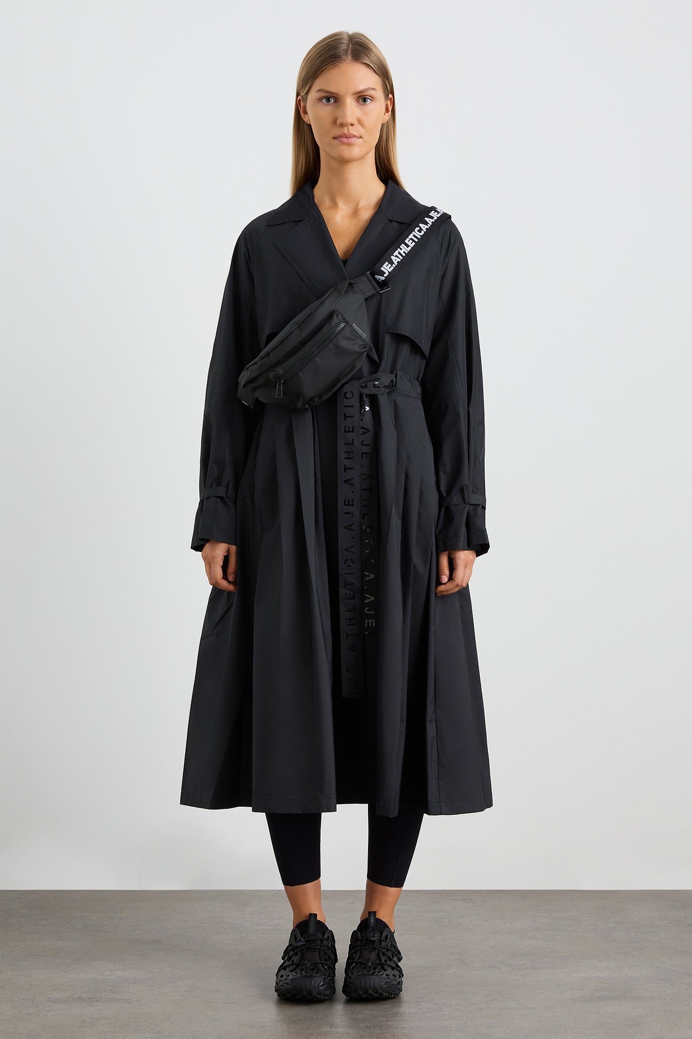 Pleated Trench Coat 703 | Black | AJE ATHLETICA – AJE ATHLETICA ROW