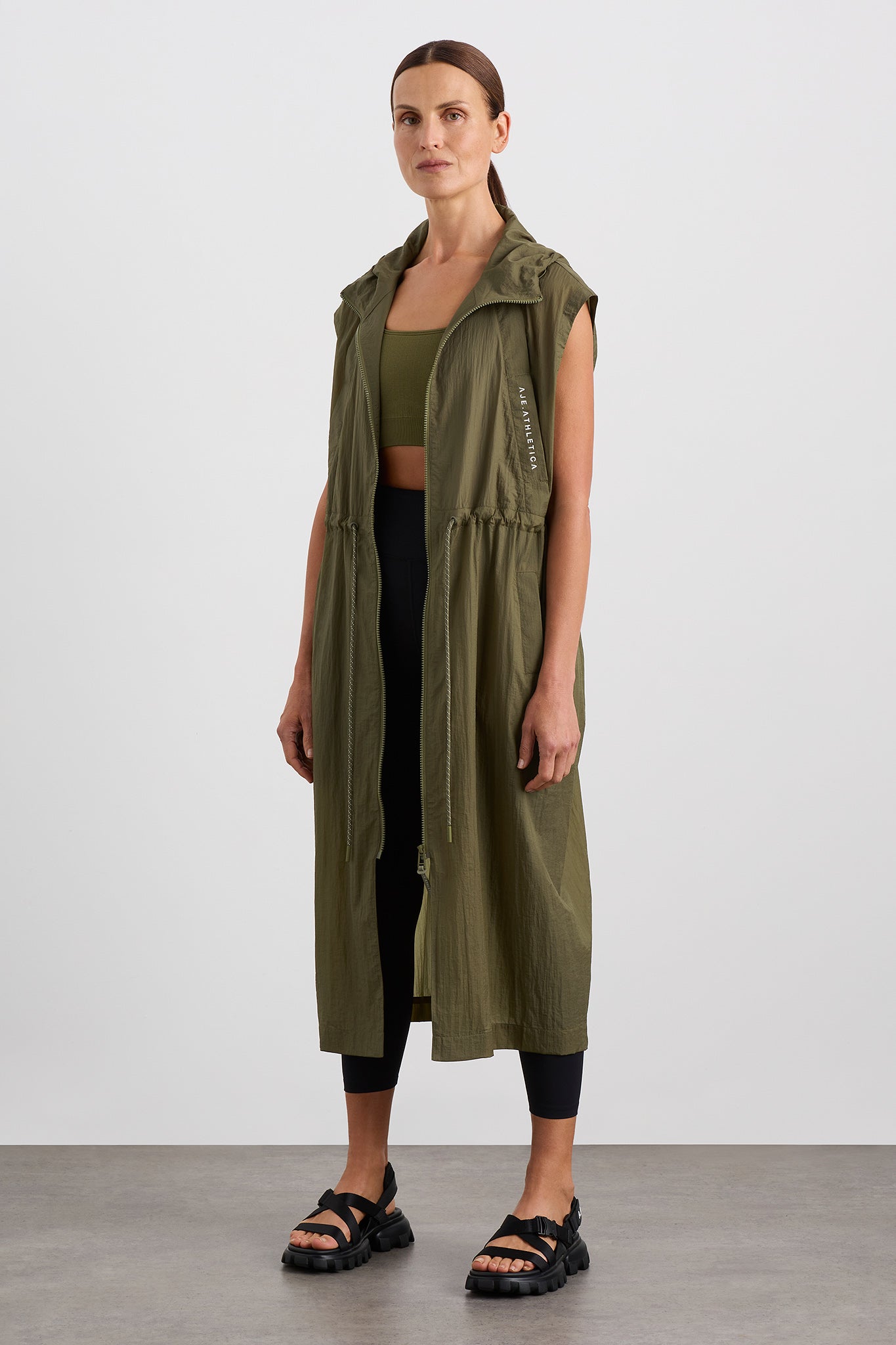 Sleeveless Hooded Trench 783, Deep Khaki