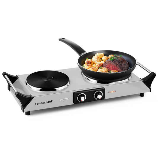 Techwood 1800W Hot Plate Portable Electric Stove Countertop Double Burner  with Adjustable Temperature & Stay Cool Handles, 7.5” Cooktop for