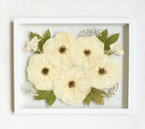 pressed white rose bouquet in white frame