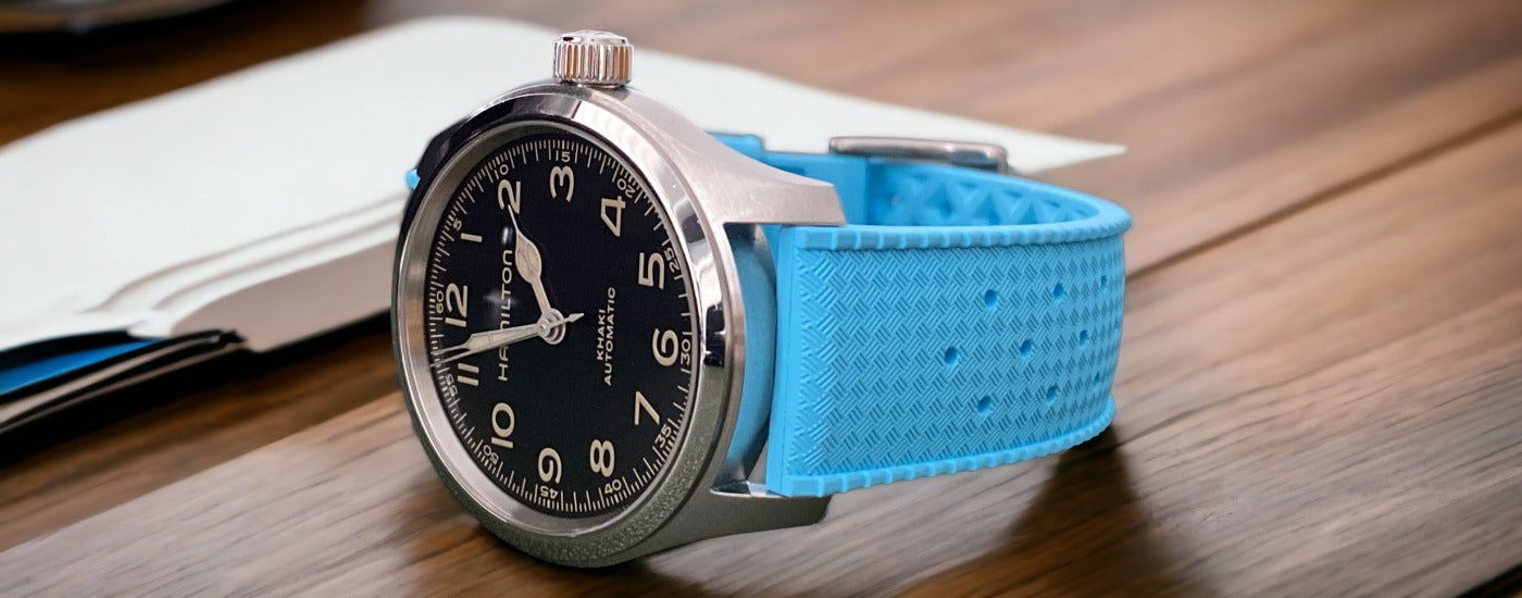 HAMILTON Khaki Field Murph with Blue Tropical FKM Strap