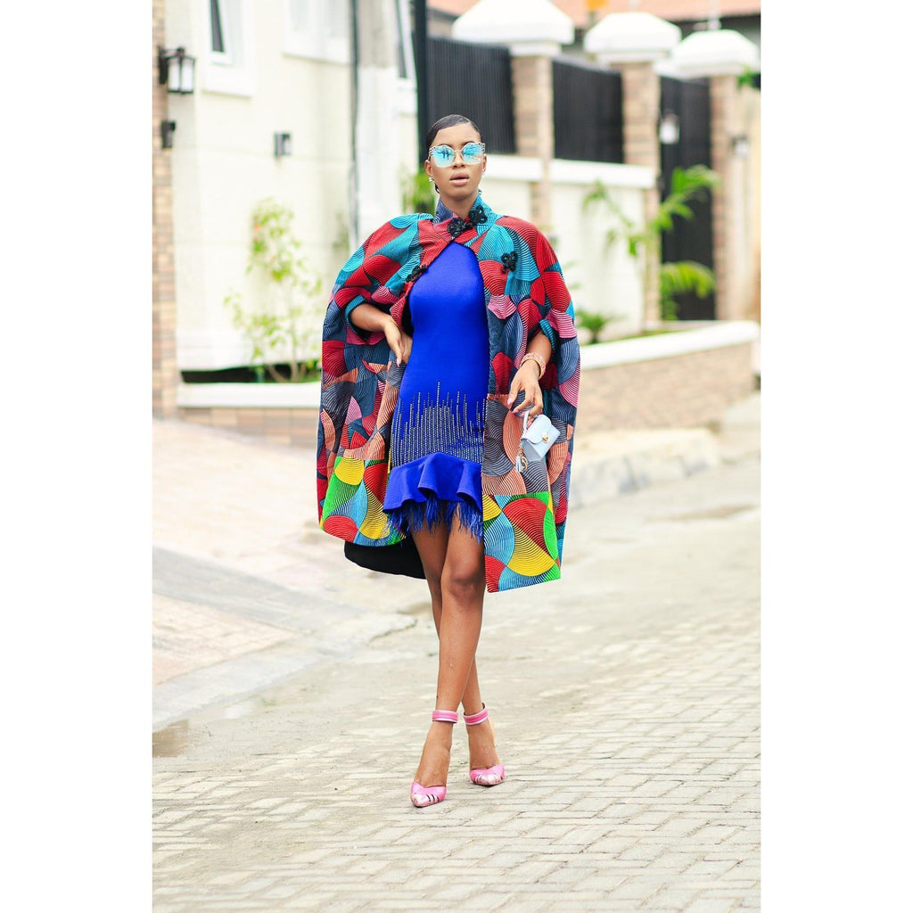 african print jumpsuit with cape