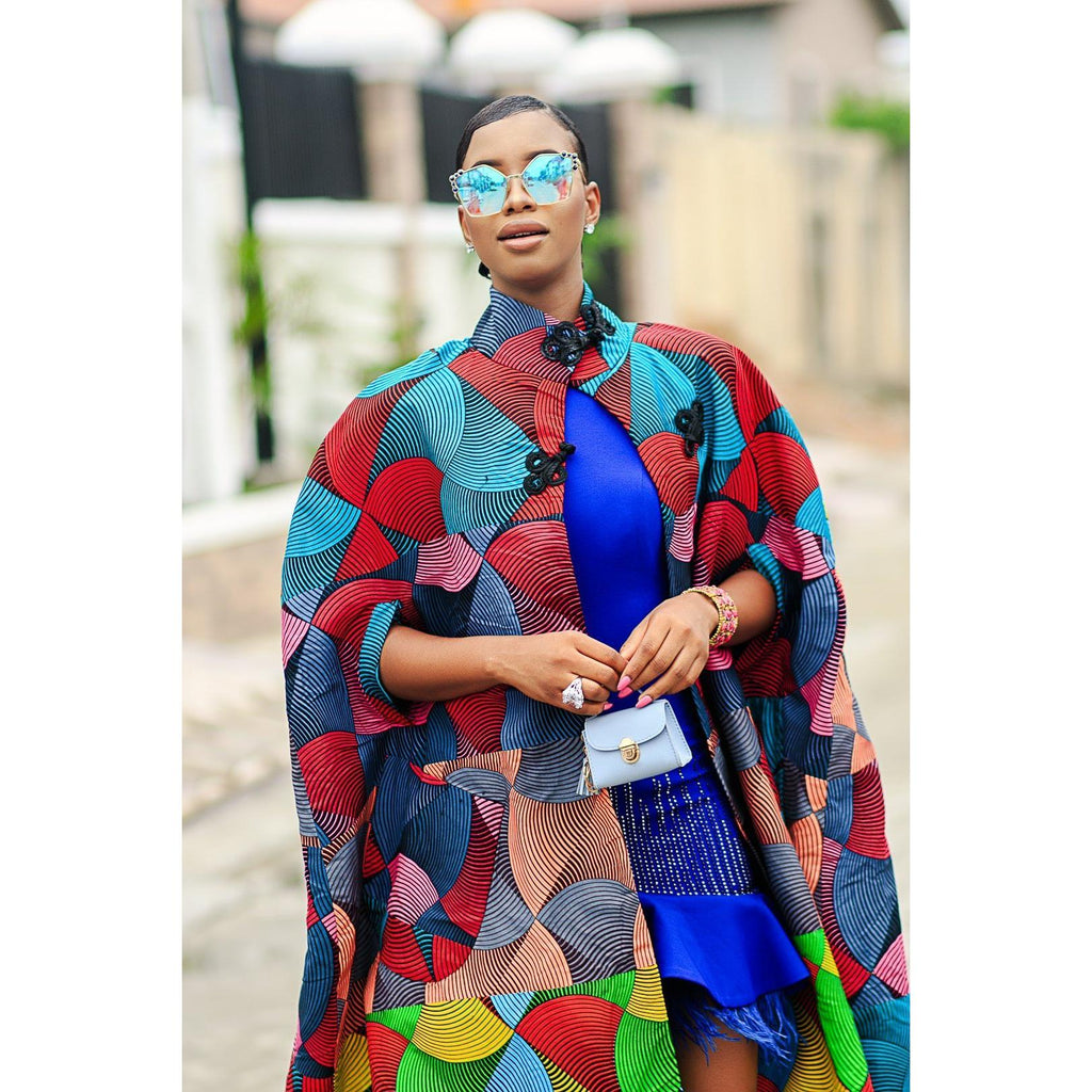 african print jumpsuit with cape