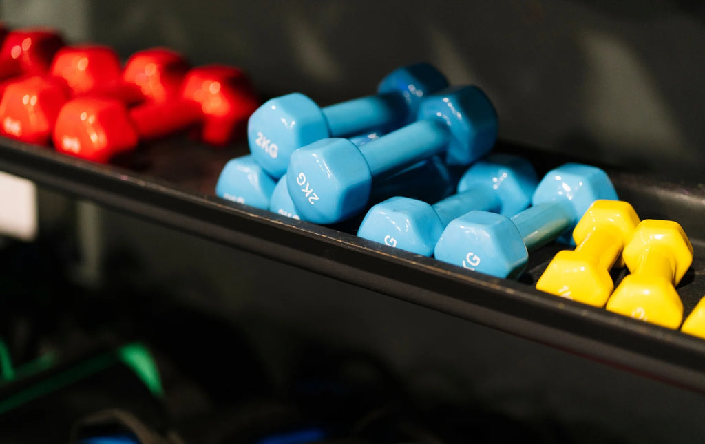 colorful dumbbells in gym vinyl vs neoprene