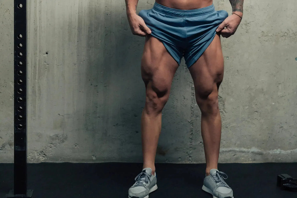 Man showing Quadriceps_leg extensions with dumbbells