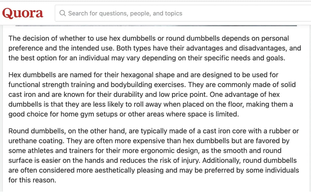 Quora Discussion on hex or round dumbbells