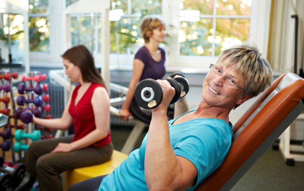 Senior performing Chest Press_Dumbbell Exercises At Home For Seniors