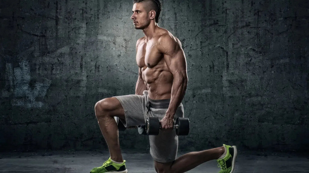 Muscular Man Doing Dumbbell Forward Lunge