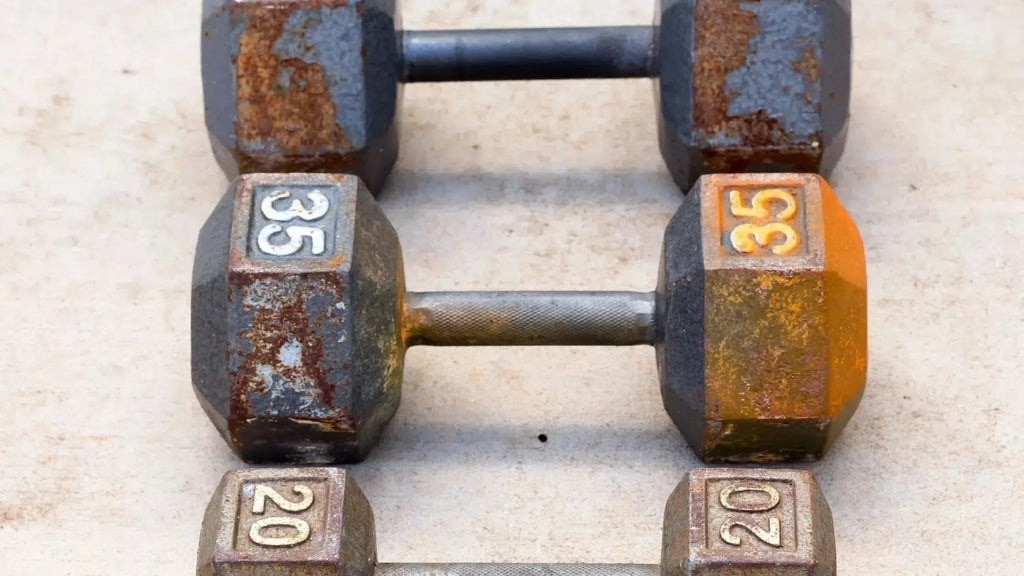 rusty cast iron dumbbells