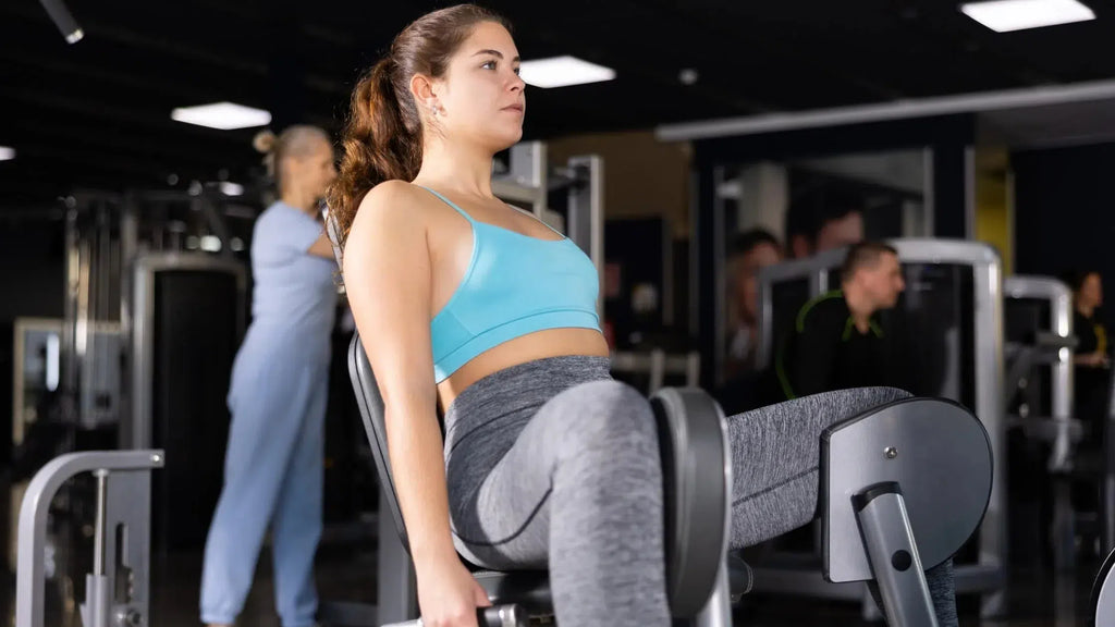 girl using a hip adduction machine for a big butt