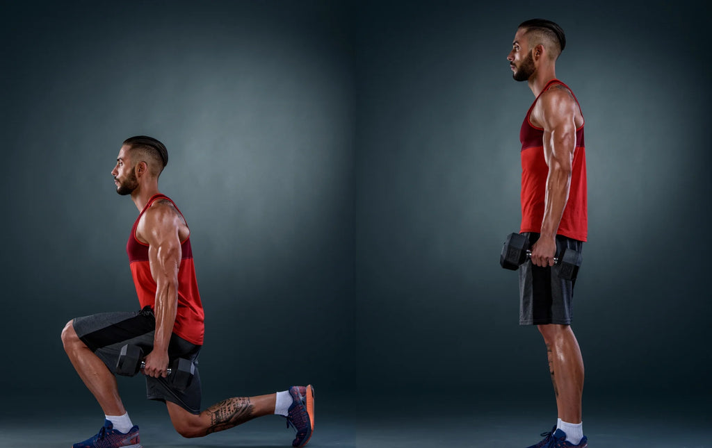 Side View of Person Doing Dumbbell Forward Lunge