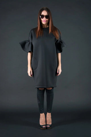 ESTER BLACK WINTER NEOPRENE DRESS - D FOLD CLOTHING
