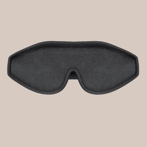 Barnesovemaske i mørkegrått, frontvisning med ergonomisk design for maksimal komfort og full mørklegging under søvn.