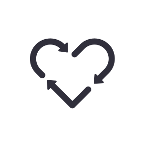 A icon of a recycle sign in heart shape. 
