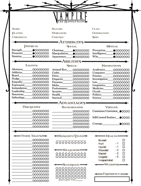 Vampire The Masquerade Character Sheet