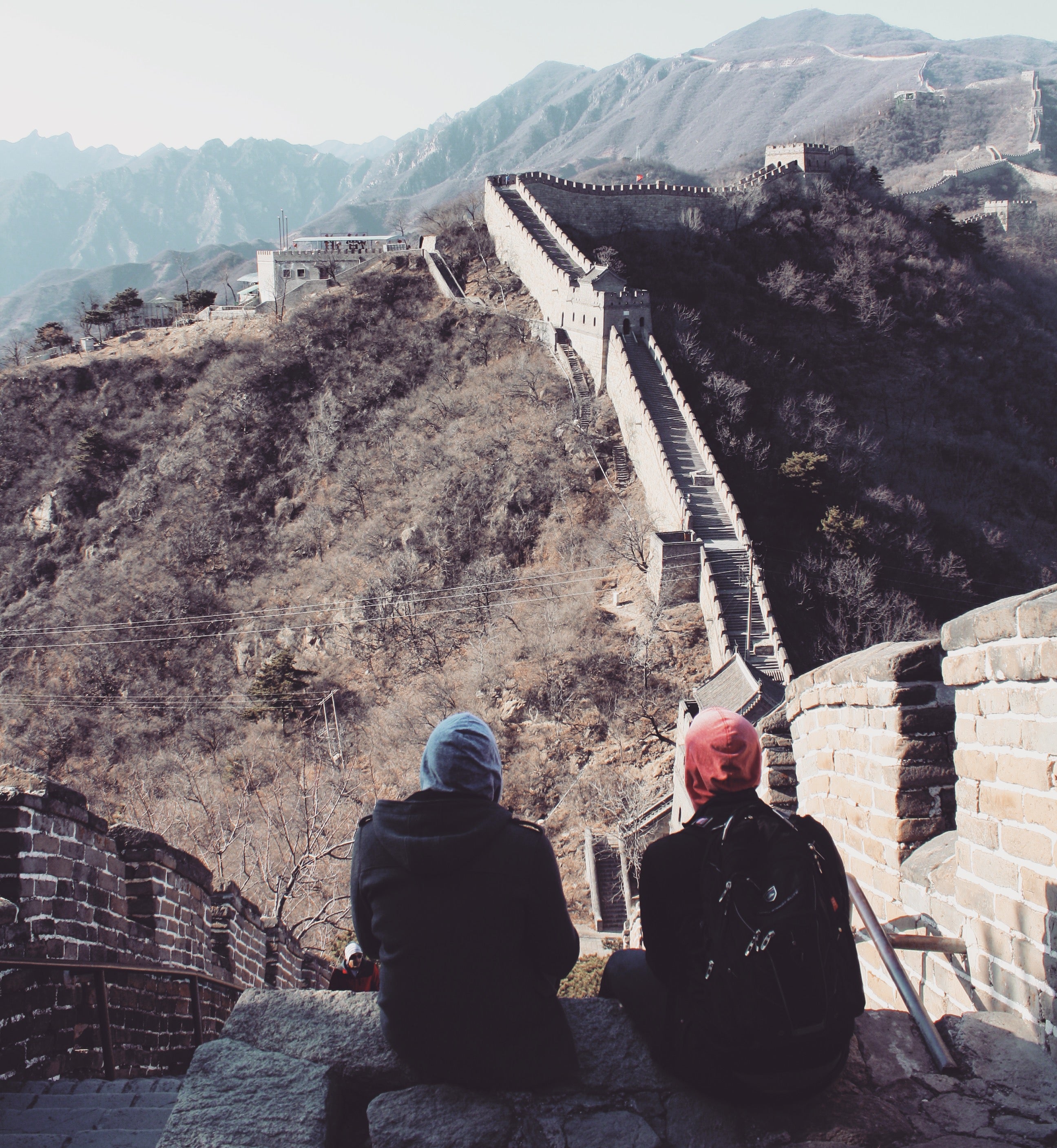 Sitting on Great Wall of China