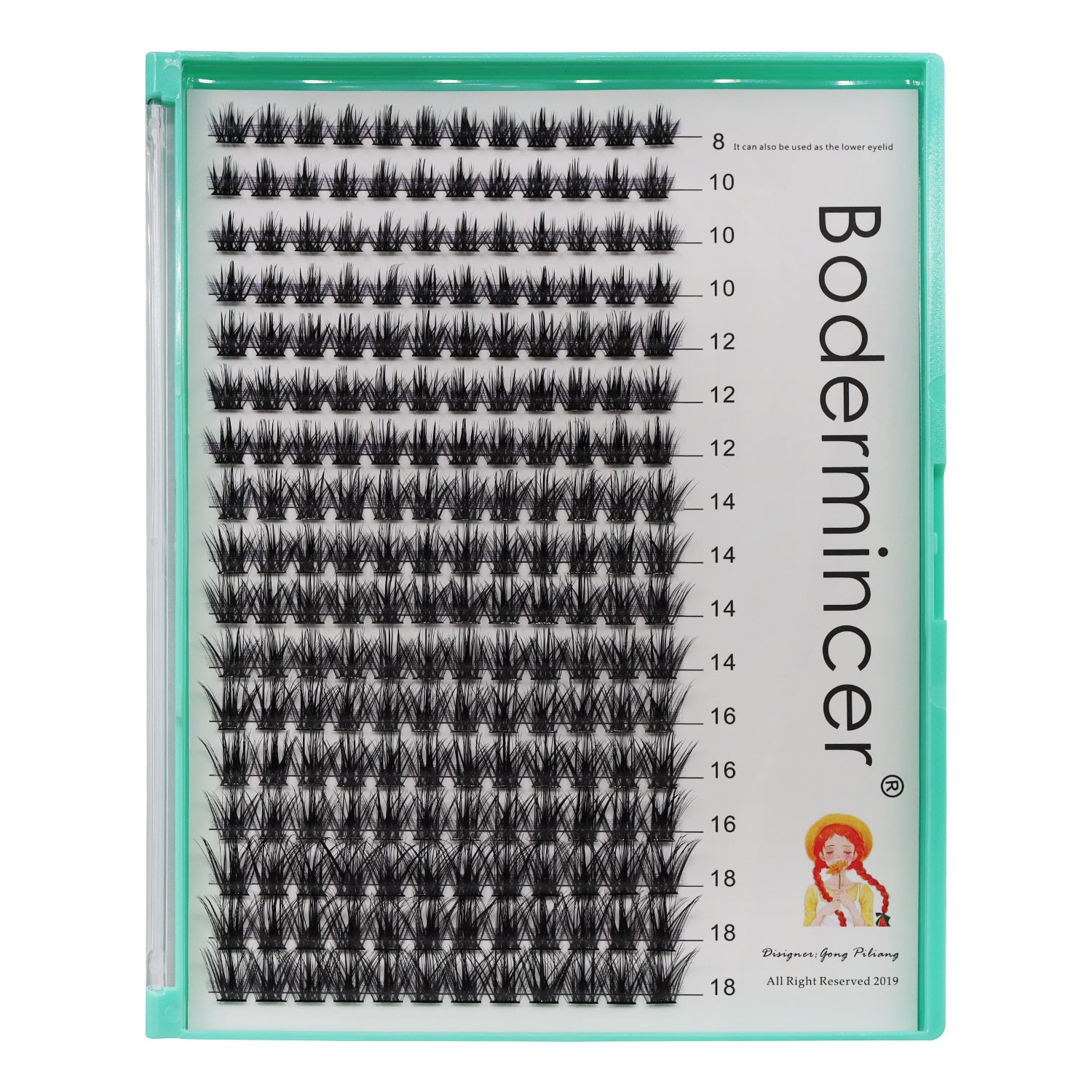 Bodermincer D Curl Black Lashes Clusters M02# 204pcs Per Tray 8-10-12-14-16-18mm Mixed Length