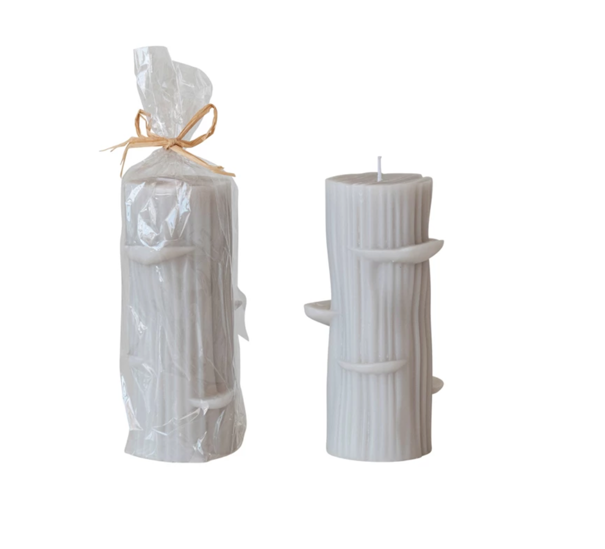 Unscented Log Shaped Candle w/ Mushrooms, Grey