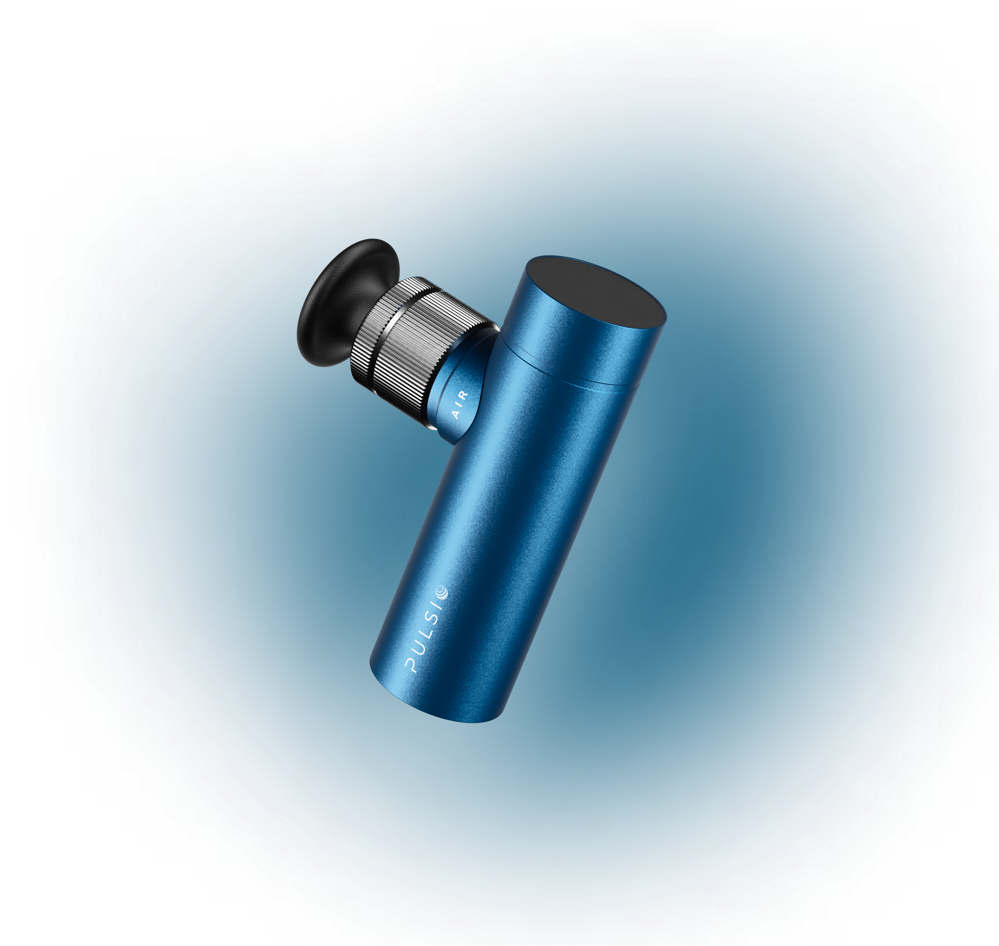 Blue flashlight with a black front on an abstract background.