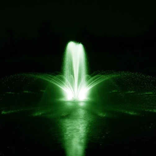 Airmax EcoSeries Fountain With Green Lights At Night