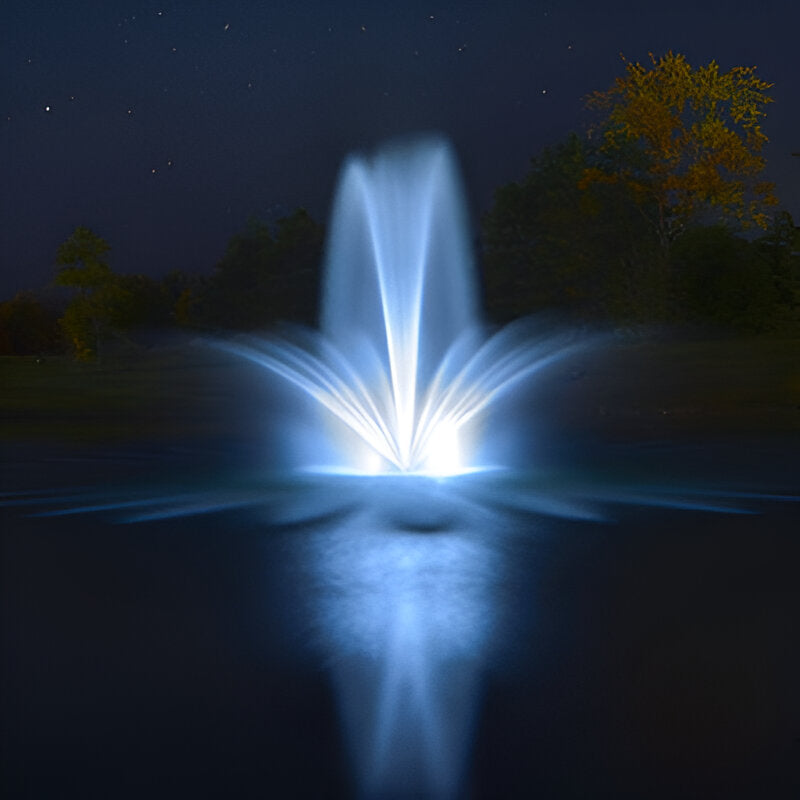 Airmax PondSeries Fountain Crown & Trumpet Spray Pattern - with White Led Light at Night