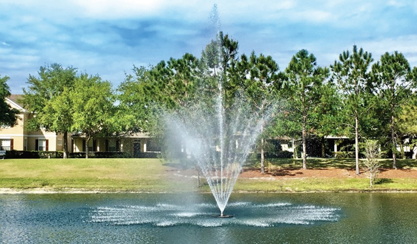 Vertex Vertical TwoTier Fountain - On Water with Trees at the Background