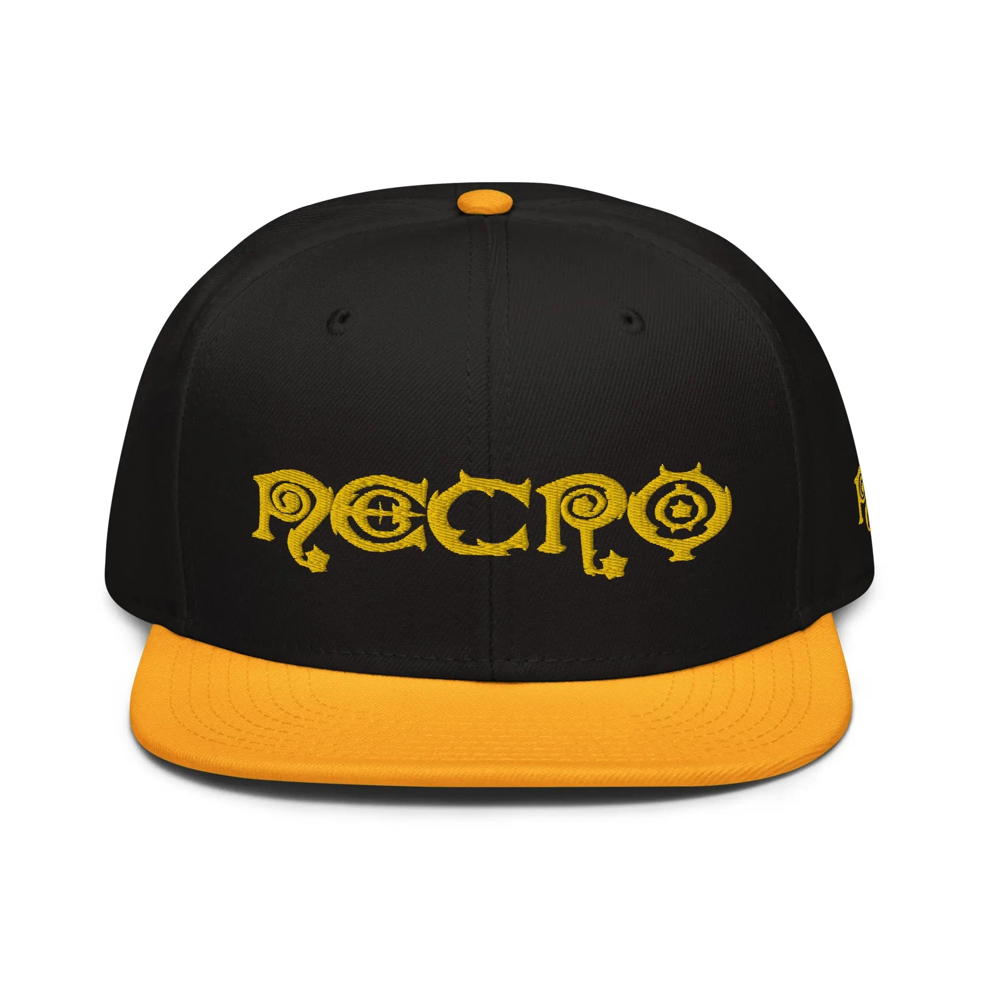 Necro - Yellow Gothic Logo - Snapback Hat - Embroidered NECRO SUPER STORE