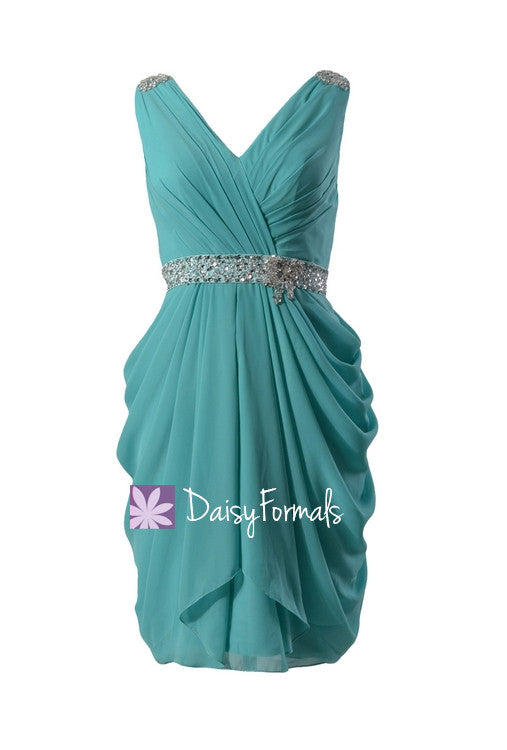 Beading Chiffon Bridal Party Dress Tiffany Blue Prom Dress Bridesmaid ...