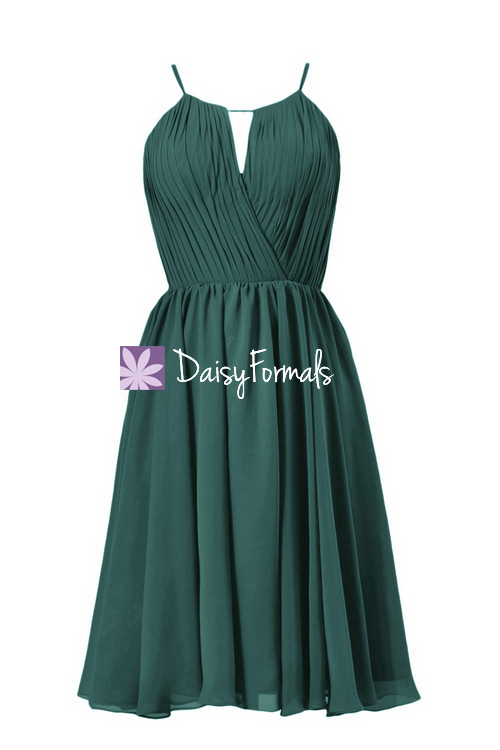 Rich Peacock Beach Wedding Party Dress Short Teal Chiffon Bridesmaid