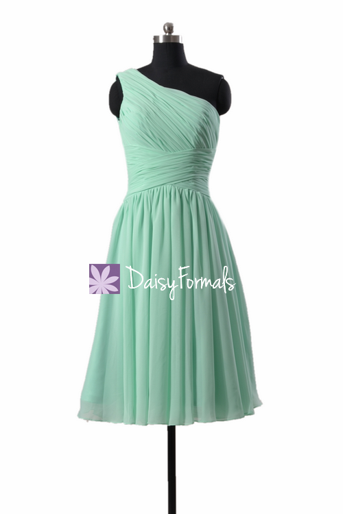 Hot! Mint One-shoulder Chiffon Homecoming Dress Affordable Knee Length ...