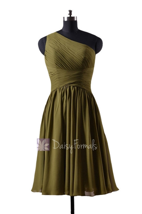 one shoulder olive green dress