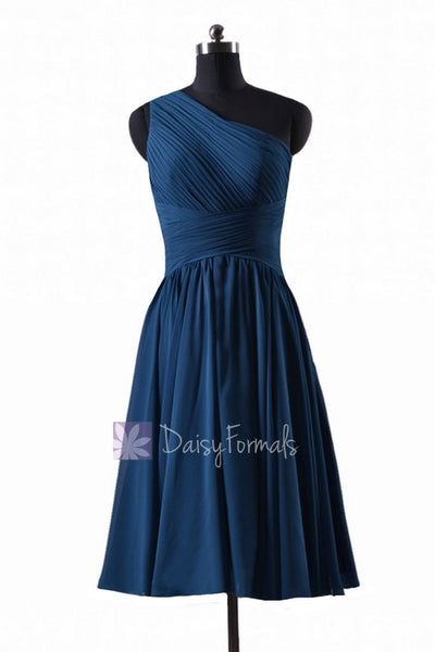 In Stock,Ready To Ship - Short One Shoulder Affordable Peacock Blue ...