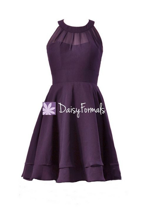 Plum Knee Length Party Dress Sexy Eggplant Chiffon Special Occasion Dr ...