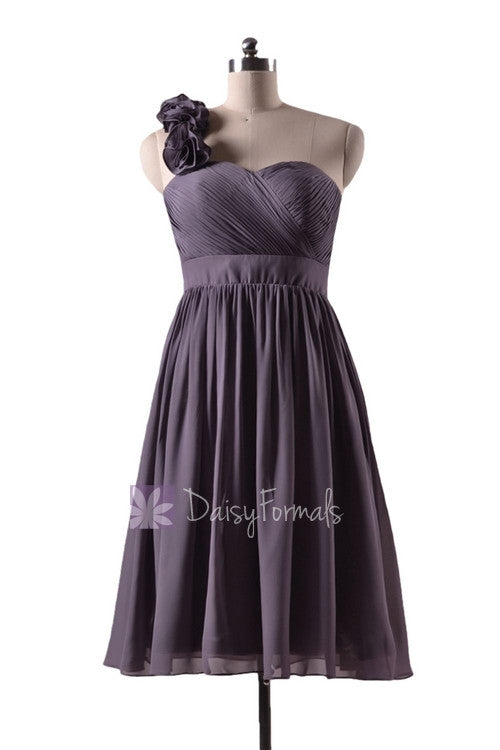 In Stock,Ready To Ship - Short One Shoulder Gray Bridesmaid Dress ...