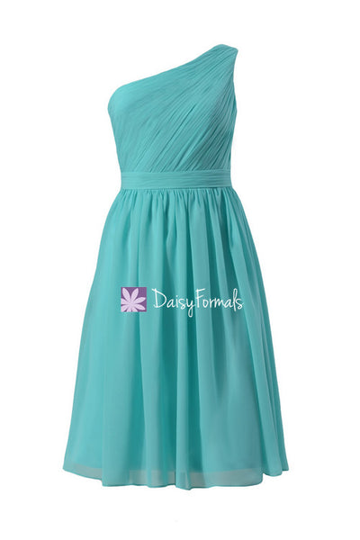 Delicate One Shoulder Chiffon Dress Full A-line Tiffany Blue Bridesmai ...
