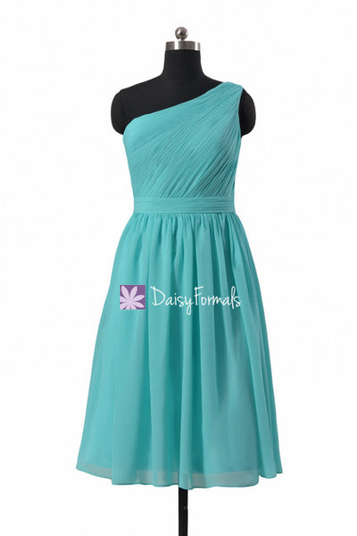 Delicate One Shoulder Chiffon Dress Full A-line Tiffany Blue Bridesmai ...