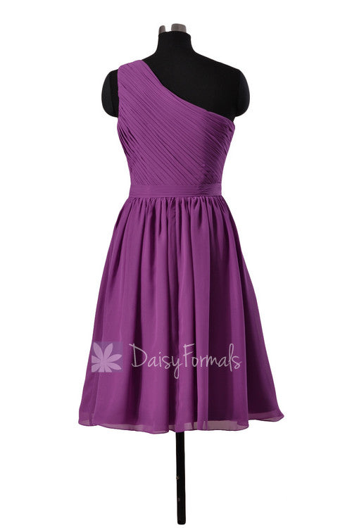 Adorable Short One Shoulder Chiffon Bridesmaid Dress Purple Formal ...