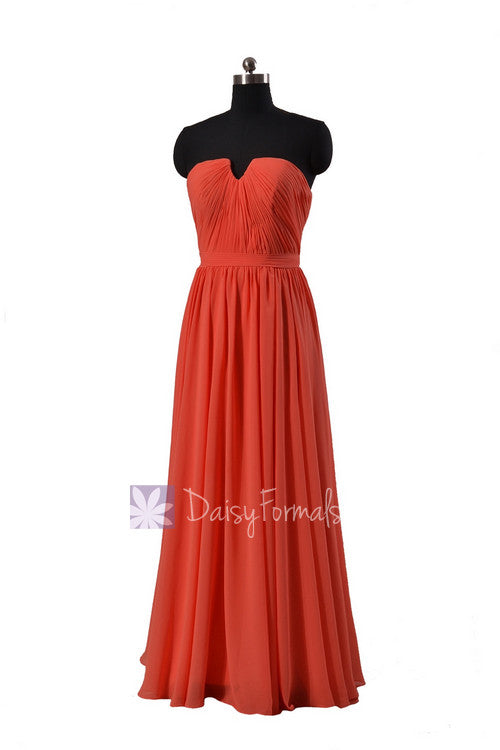 Full Length Chiffon Bridesmaid Dress Pink Orange Wedding Party Dress W ...