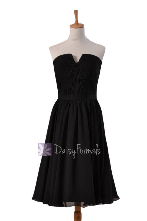 Delicate Black Chiffon Bridal Party Dress Short Strapless Bridesmaid D ...