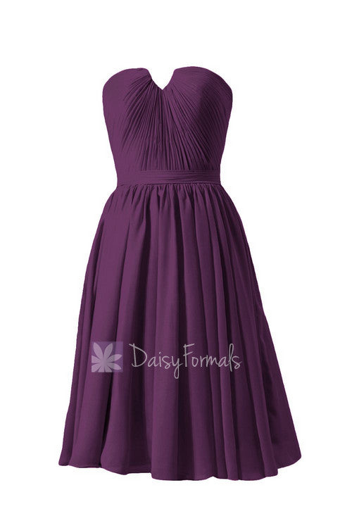 New Fashion Strapless Purple Chiffon Bridesmaid Dress W/Inserted V-Nec ...